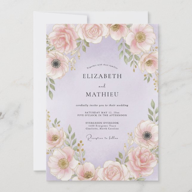 Pale Pink Floral Romantic Wedding Invitation (Front)