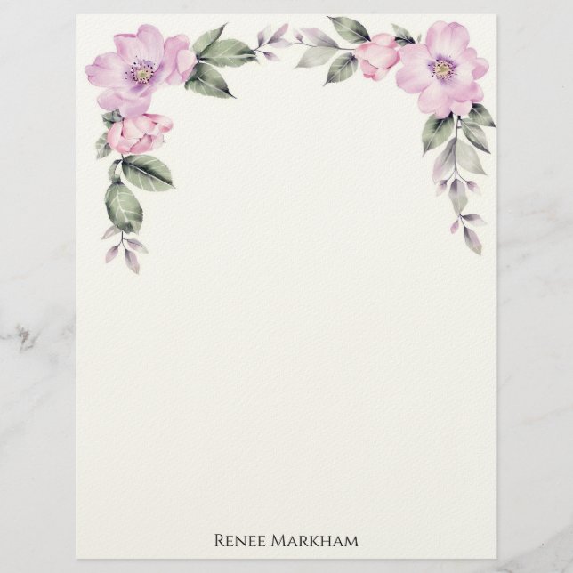 Pale Pink Floral Top Border Custom Letterhead (Front)