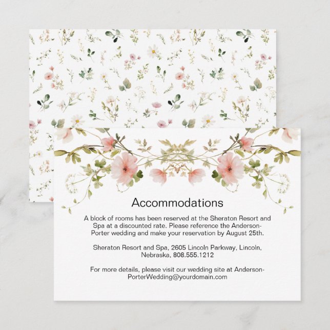 Pale Pink Floral Wildflowers Wedding Enclosure (Front/Back)