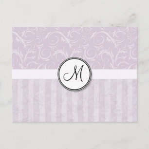 Pale Pink Floral Wisps & Stripes with Monogram Postcard