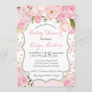 pale pink flowers Baby Shower Invitation