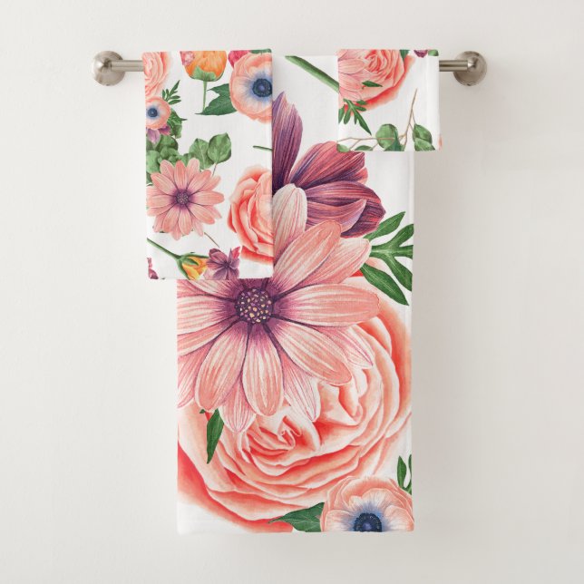 Pale Pink Flowers Bath Towel Set (Insitu)