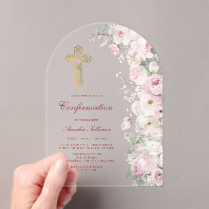 Pale Pink Flowers Confirmation Acrylic Invitations