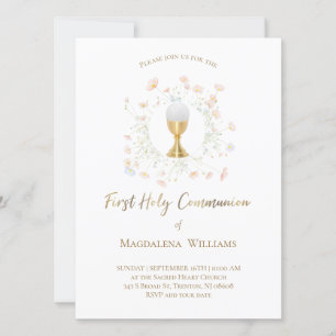 pale pink flowers   First Communion Invitation