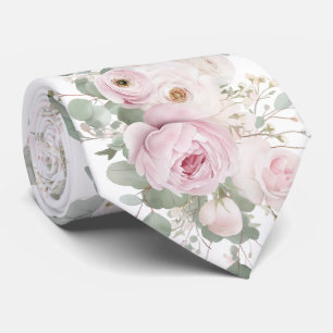 Pale pink flowers neck tie