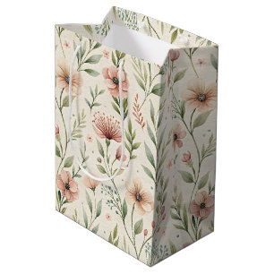 Pale Pink Flowers Sage Green Cottagecore Design Medium Gift Bag