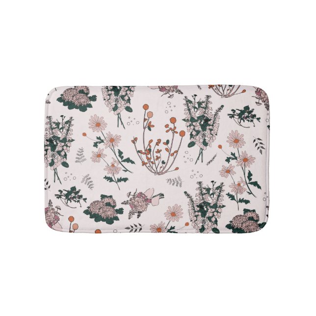 Pale pink french floral bath mat (Front)