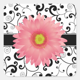 Pale Pink Gerbera Daisy Black Scroll Design Seal