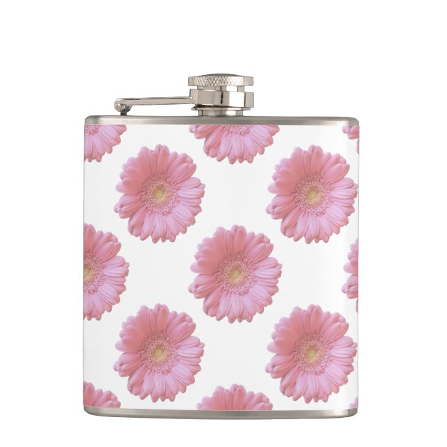 Pale pink gerbera daisy hip flask (Front)