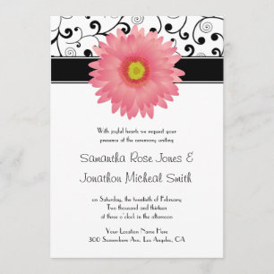 Pale Pink Gerbera Daisy Scroll Design Wedding Invitation
