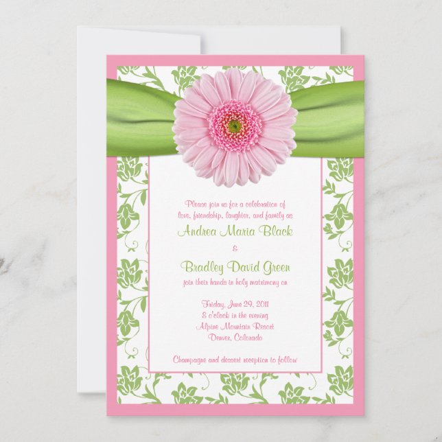 Pale Pink Gerbera Green Floral Wedding Invitation (Front)