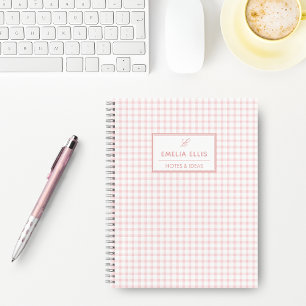 Pale Pink Gingham Grandmillennial Monogram Name N Notebook
