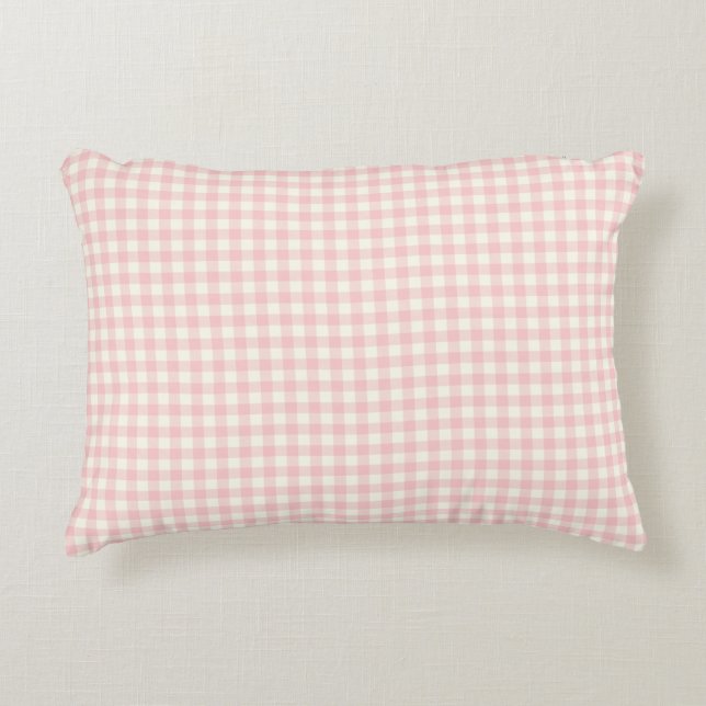 Pale Pink Gingham Pattern Accent Pillow (Front)