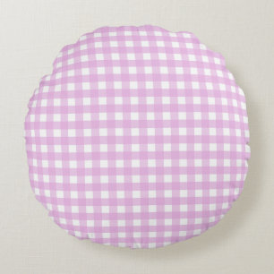 Pale pink gingham round cushion