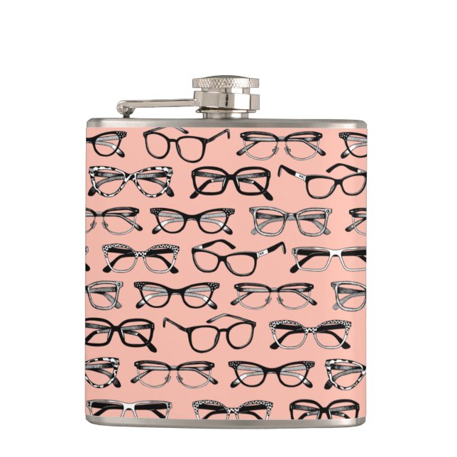 Pale Pink Glasses, Eyeglasses, Eyewear Hip Flask (Front)