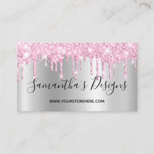 Pale Pink Glitter Drips Silver Ombre Online Store Business Card