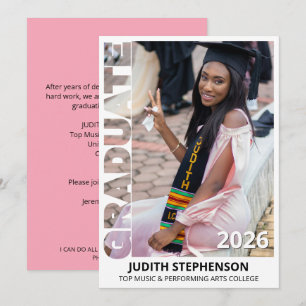 Pale Pink Graduation Class of 2026 Graduate  Invitation