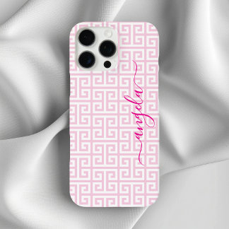 Pale Pink Greek Key Signature iPhone 16 Pro Max Case