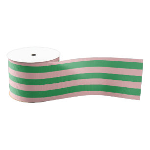 Pale Pink & Green Striped   Any Length   Grosgrain Ribbon