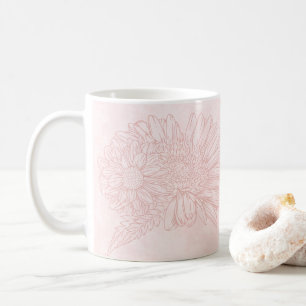 Pale Pink Grunge with Name and Chrysanthemums Coffee Mug