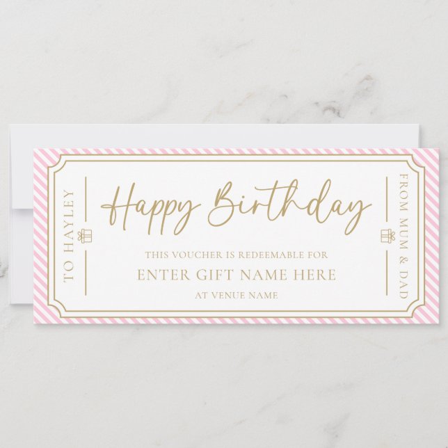 Pale Pink Happy Birthday Gift Voucher Card (Front)