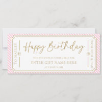 Pale Pink Happy Birthday Gift Voucher Card