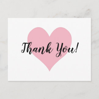 Pale Pink Heart Thank You Postcard