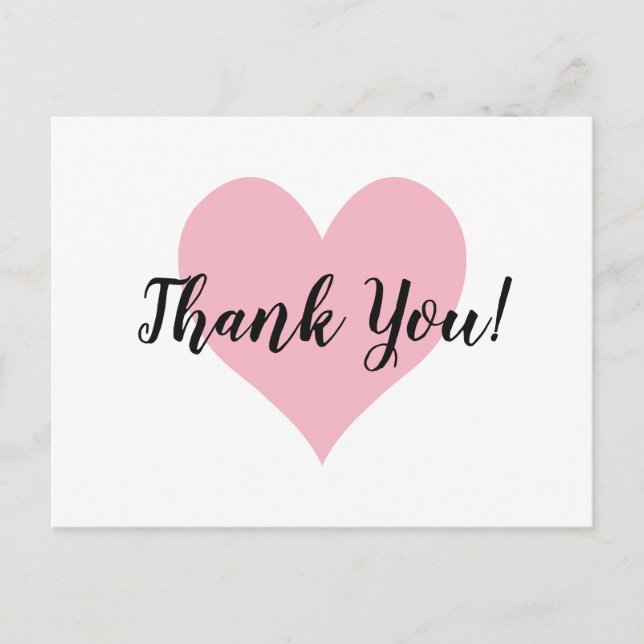 Pale Pink Heart Thank You Postcard (Front)