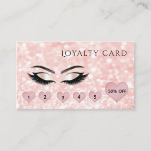 Pale pink hearts sparkle glittery  makeup lashes loyalty card