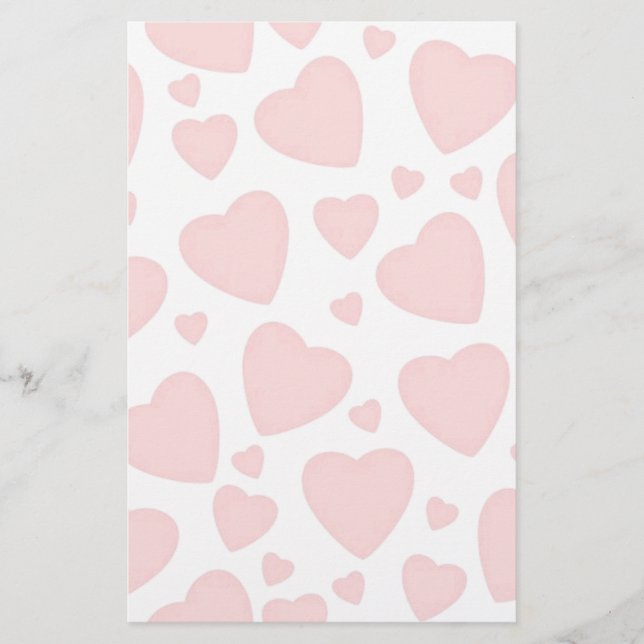 Pale Pink Hearts Stationery (Front)