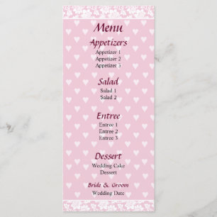 Pale Pink Hearts  Wedding Menu