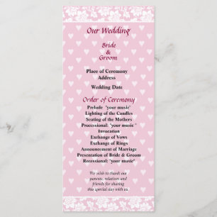Pale Pink Hearts Wedding Program Programme