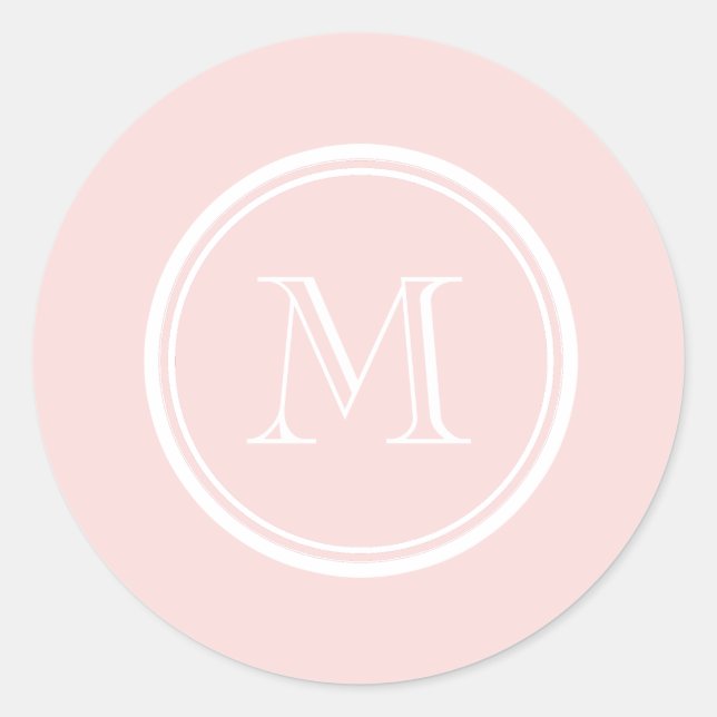 Pale Pink High End Coloured Monogram Classic Round Sticker (Front)