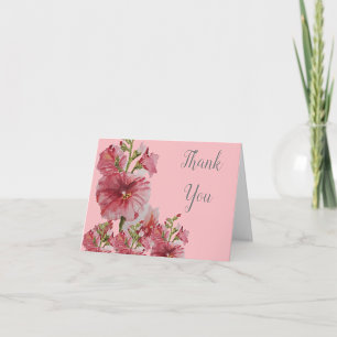 Pale pink holyhock floral wedding napkins thank you card