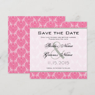 Pale Pink Hot Pink Damask Wedding Save the Date Invitation