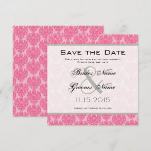 Pale Pink Hot Pink Damask Wedding Save the Date Invitation