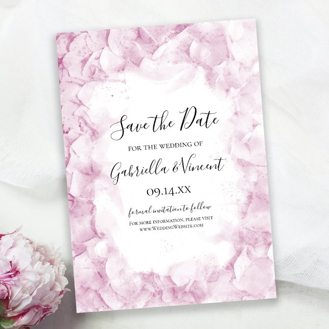 Pale Pink Hydrangea Flowers Watercolor Wedding Save The Date (Creator Uploaded)