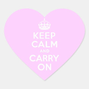 Pale Pink Keep Calm and Carry On Heart Sticker