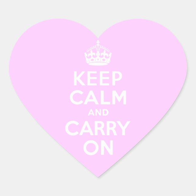 Pale Pink Keep Calm and Carry On Heart Sticker (Front)
