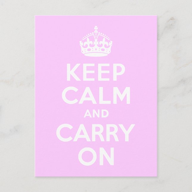 Pale Pink Keep Calm and Carry On Postcard (Front)