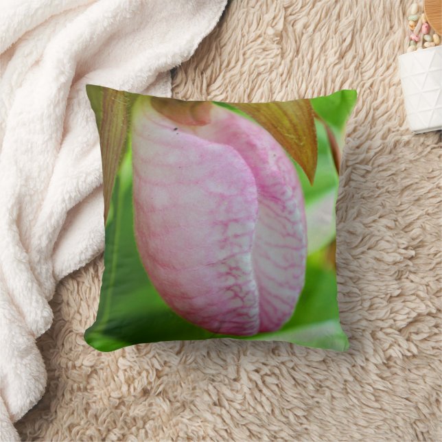 Pale Pink Lady Slipper Orchid Flower Close Up  Cushion (Blanket)