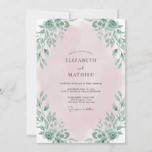 Pale Pink Leafy Wedding Invitation