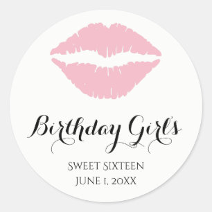Pale Pink Lipstick Sweet Sixteen Birthday Party Classic Round Sticker