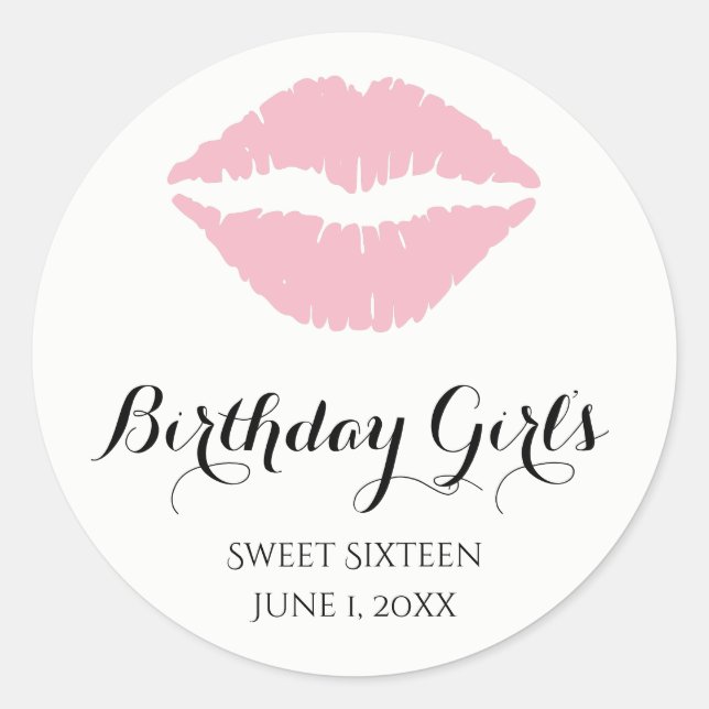 Pale Pink Lipstick Sweet Sixteen Birthday Party Classic Round Sticker (Front)