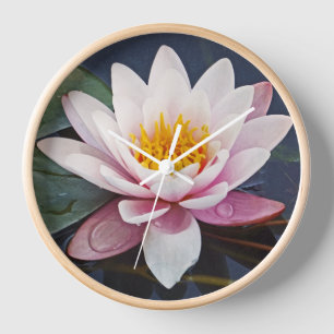 "PALE PINK LOTUS BLOSSOM" ROUND CLOCK
