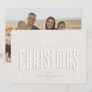 Pale Pink Merry Christmas Retro Stars Flat Photo Holiday Card