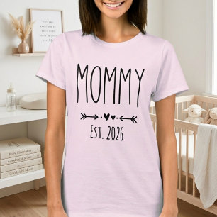 Pale Pink Mummy Est Year Tall Lettering Design T-Shirt