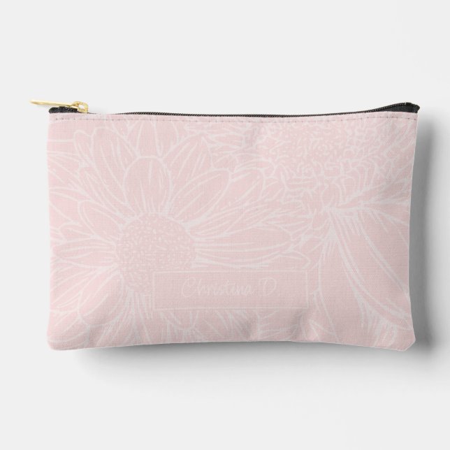  Pale Pink on Pink Chrysanthemums with Name Accessory Pouch (Front)