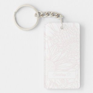Pale Pink on White Chrysanthemums with Photo Key Ring