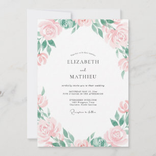 Pale Pink Painted Petals Wedding Invitation